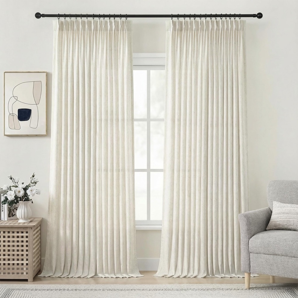 NEW 2 Panel Extra Long Boho Pinch Pleat Linen Curtains - Semi Sheer 40โW x 120โL